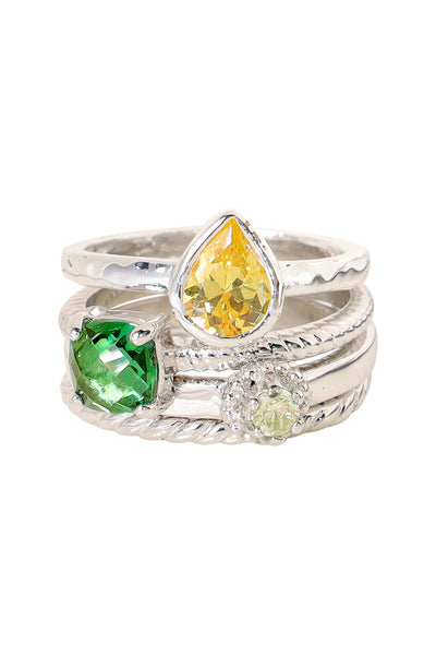 Green & Yellow CZ Stack Ring Set - SF