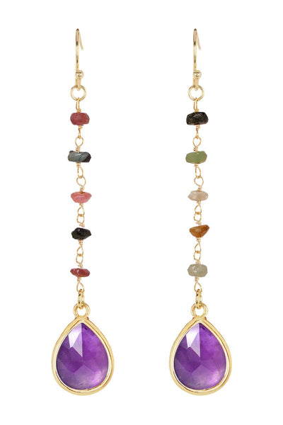 Amethyst & Mixed Stone Drop Earrings - GF