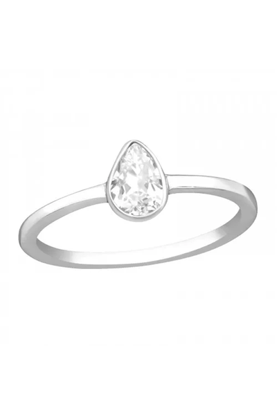 Sterling Silver Pear Cut Solitaire Ring With CZ - SS