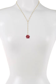 Red Austrian Crystal Flower Bloom Y Necklace - GF