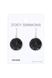 Hematite Round Shaped Drop Earrings - SF