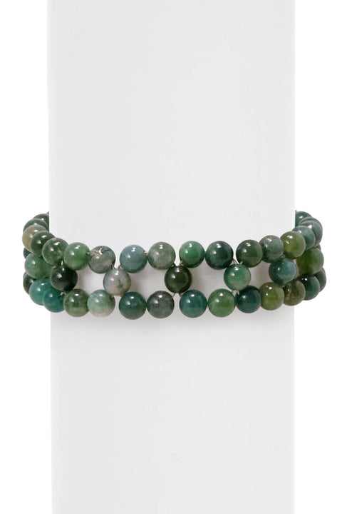 Moss Agate 6mm Beads Braided Bracelet - GF