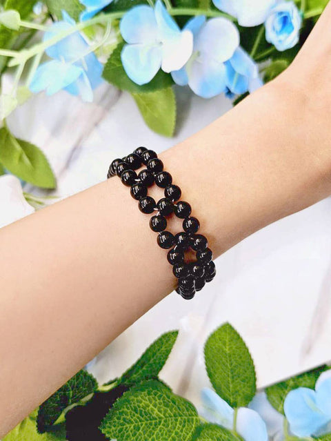 Black Onyx 6mm Beads Braided Bracelet - GF