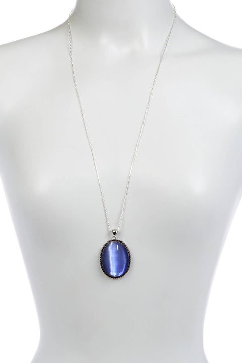 Blue Cat's Eye Oval Statement Pendant Necklace - SF