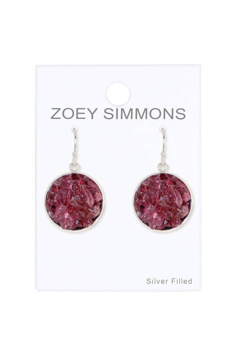 Garnet Round Shaped Drop Earrings - SF