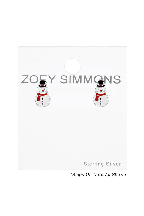 Sterling Silver Snowman Stud Earrings - SS