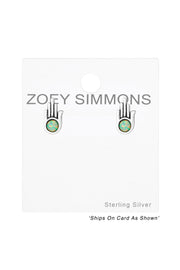 Sterling Silver Hamsa Ear Studs With Opal - SS