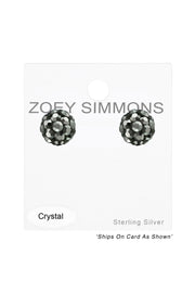 Sterling Silver Ball Ear Studs With Crystal - SS