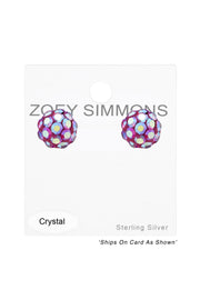 Sterling Silver Ball Ear Studs With Crystal - SS