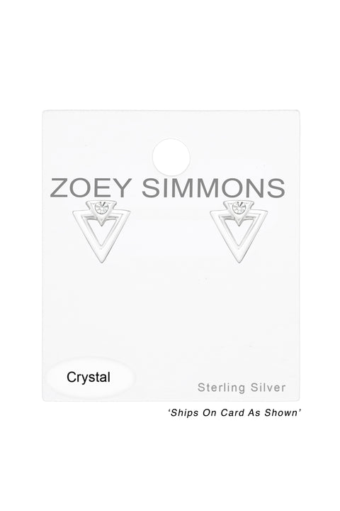 Sterling Silver Triangle Ear Studs With Crystal - SS