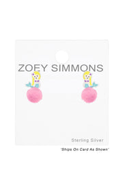 Sterling Silver Mermaid Ear Studs with Epoxy & Pom Pom - SS