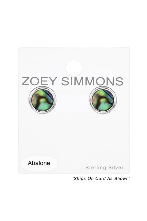 Sterling Silver Round Ear Studs & Imitation Stone - SS