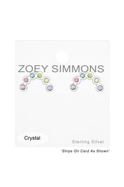 Sterling Silver Semi Circle Ear Studs With Crystal - SS