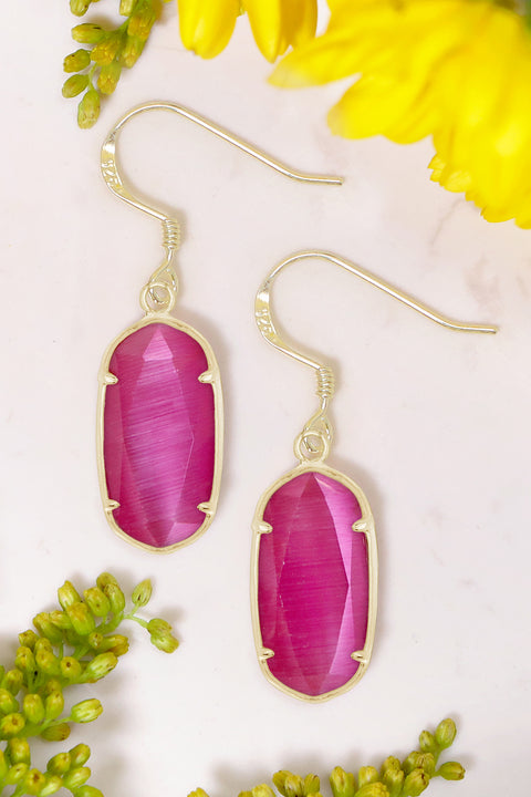 Pink Cat's Eye Drop Earrings - GF