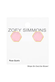 Rose Quartz Hexagon Post Earrings - GF