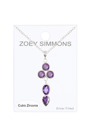 Sterling Silver & Amethyst CZ Pendulum Pendant Necklace - SS