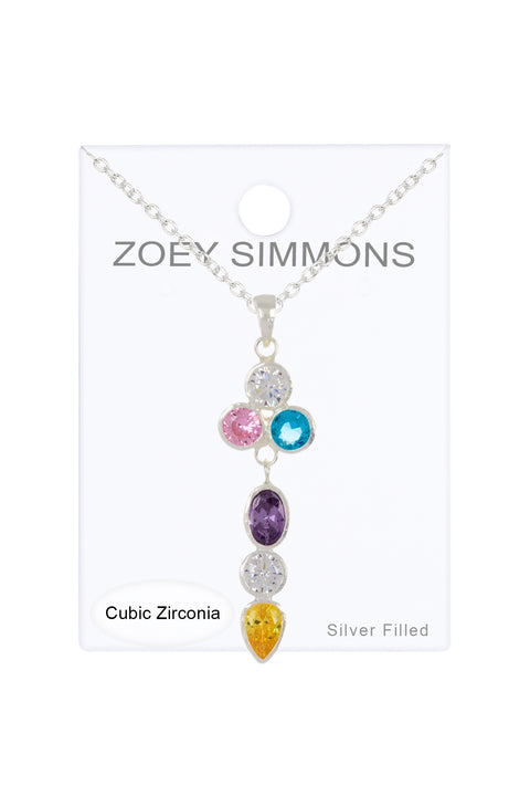 Sterling Silver & Mixed CZ Pendulum Pendant Necklace - SS