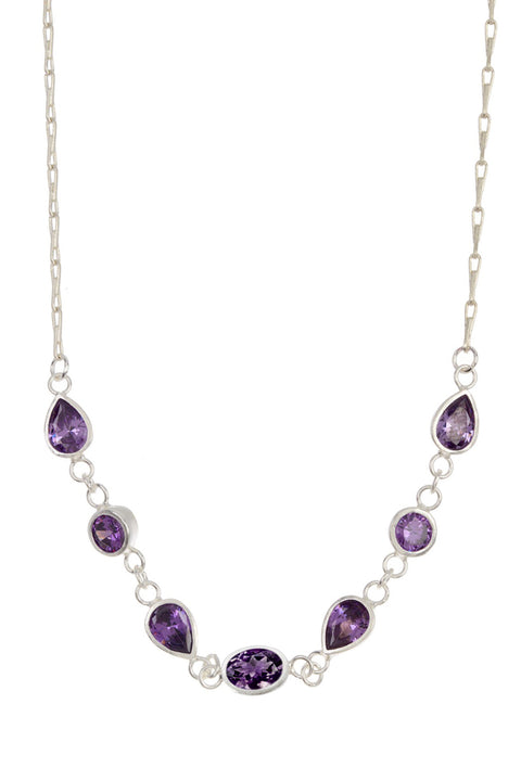 Amethyst Cubic Zirconia Station Necklace - SF