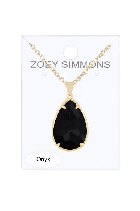 Black Onyx Pear Cut Pendant Necklace - GF