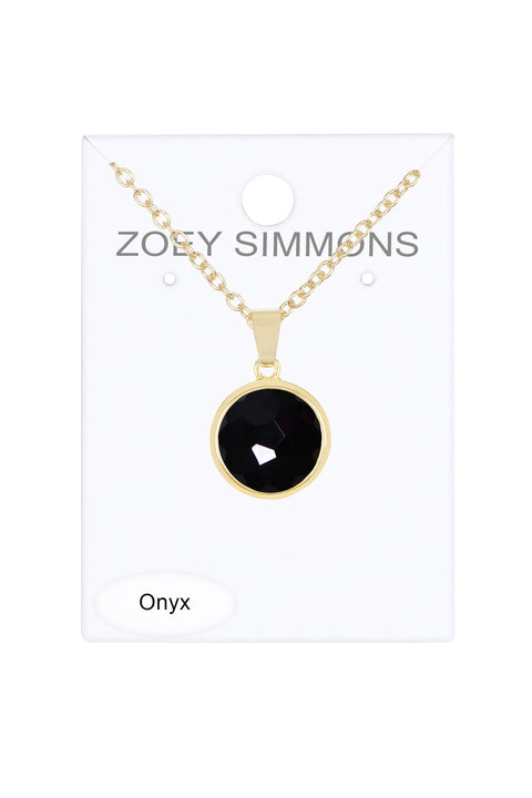 Black Onyx Round Pendant Necklace - GF