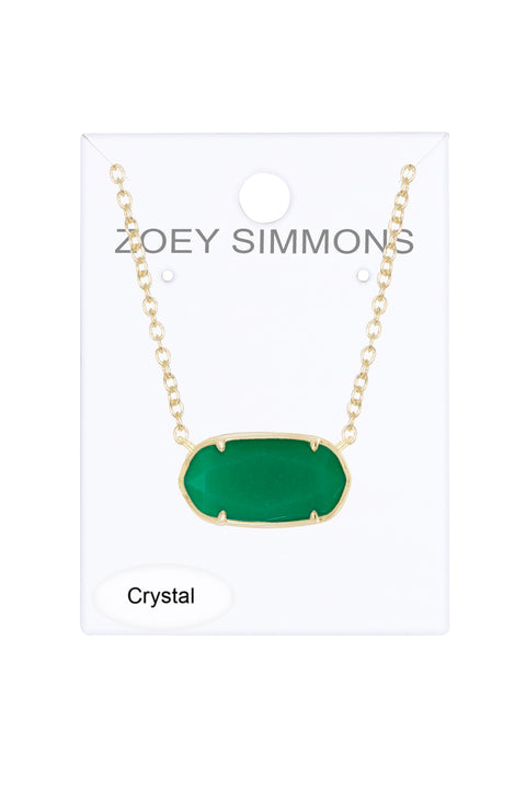 Green Chalcedony Crystal Pendant Necklace - GF