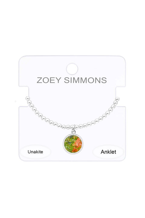 Unakite Beaded Round Charm Anklet - SF