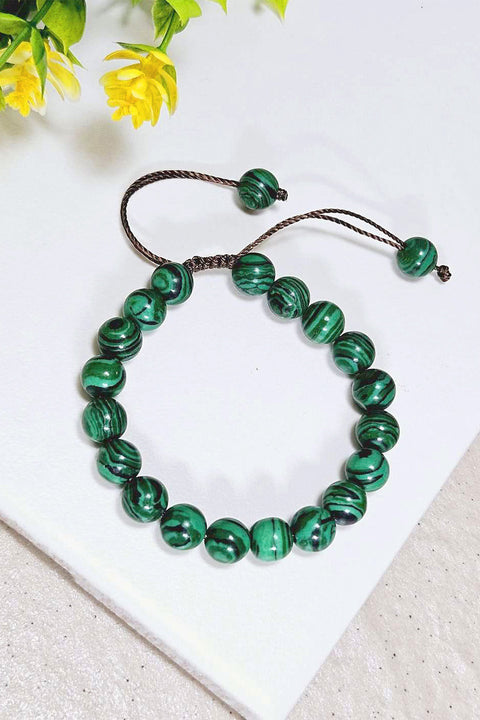 Malachite Mala Beads Adjustable Bracelet