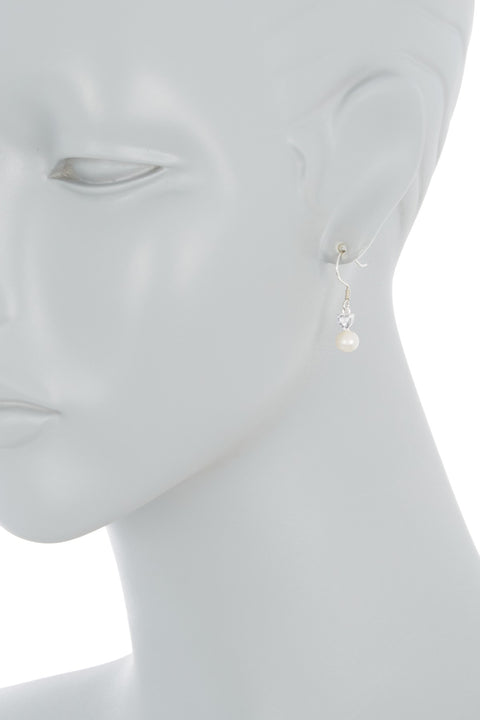 Sterling Silver Heart Clear CZ & Faux Pearl Earrings - SS