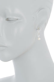 Sterling Silver Faux Pearl & Clear CZ Drop Earrings - SS