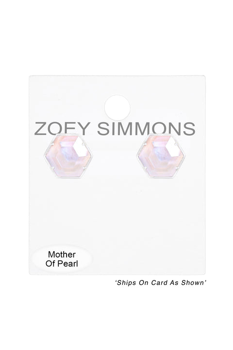 Mother Of Pearl Hexagon Post Earrings - SF
