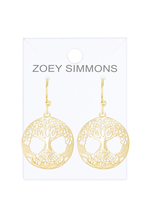 14k Gold Plated Tree Of Life Drop Earrings - GF