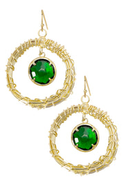 Emerald Crystal Wire Wrap Wreath Drop Earrings - GF