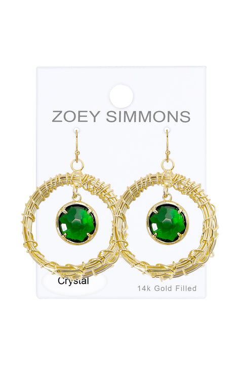 Emerald Crystal Wire Wrap Wreath Drop Earrings - GF