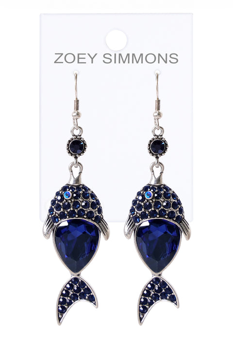 London Blue Austrian Crystal Fish Drop Earrings - SF