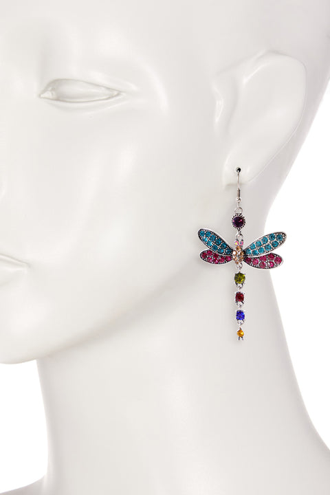 Multicolor Austrian Crystal Dragonfly Drop Earrings - SF