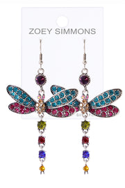 Multicolor Austrian Crystal Dragonfly Drop Earrings - SF