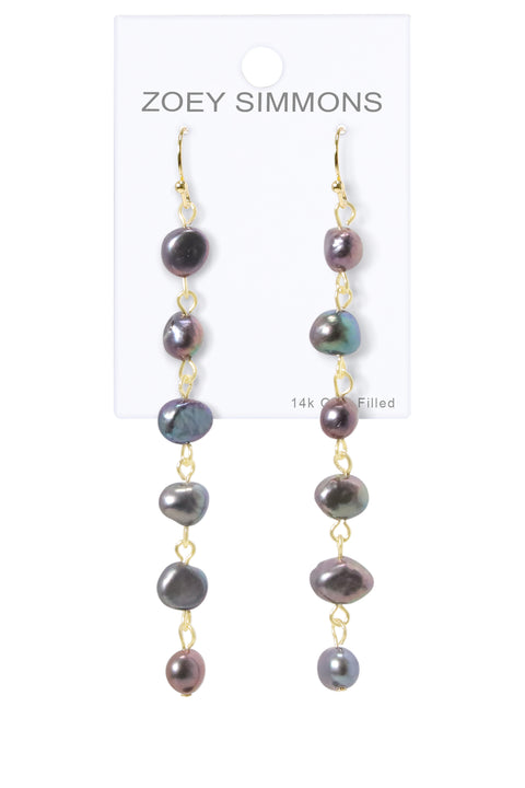 14k Gold Filled Black Freshwater Pearl Dangle Earrings - GF