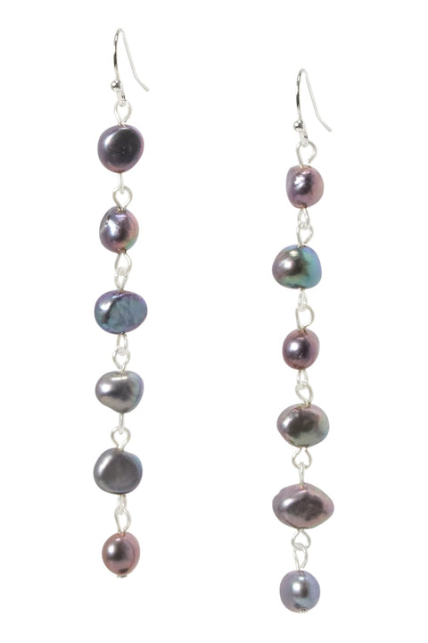 Black Freshwater Pearl Dangle Earrings - SF