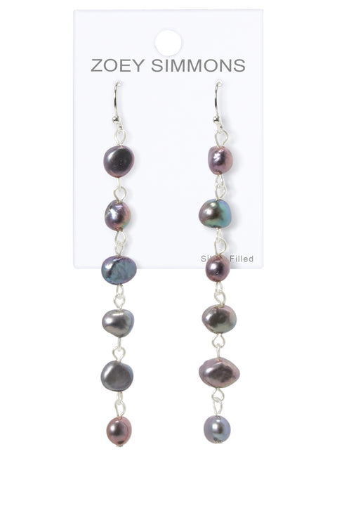 Black Freshwater Pearl Dangle Earrings - SF