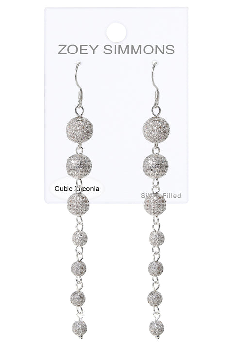 Cubic Zirconia Micro Pave Disco Ball Drop Earrings - SF