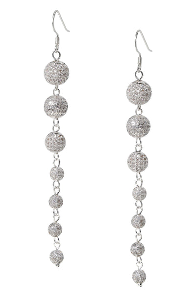 Cubic Zirconia Micro Pave Disco Ball Drop Earrings - SF