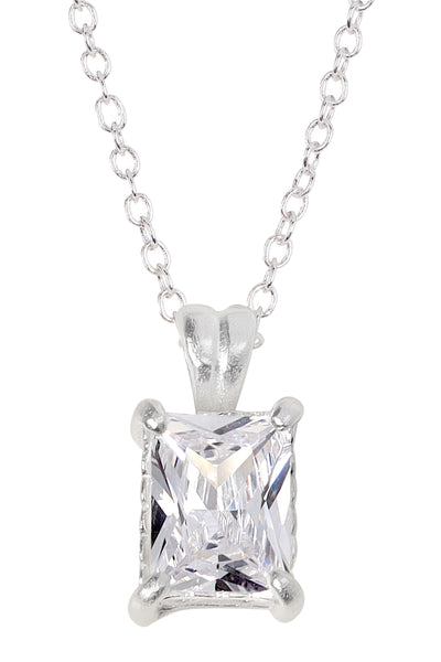 Sterling Silver Rectangle CZ Charm Necklace - SS