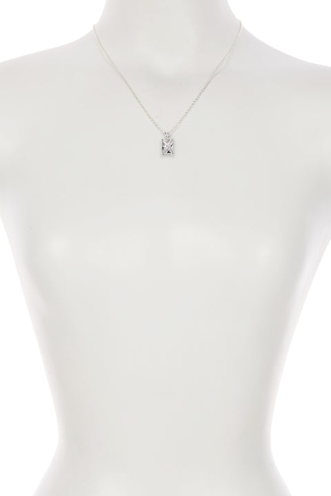 Sterling Silver Rectangle CZ Charm Necklace - SS