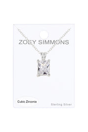 Sterling Silver Rectangle CZ Charm Necklace - SS