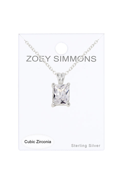 Sterling Silver Rectangle CZ Charm Necklace - SS