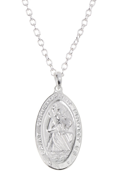 Sterling Silver Saint Christopher Medallion Necklace - SS