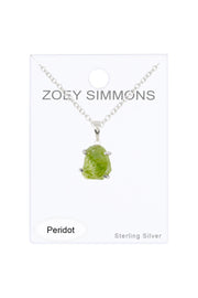 Sterling Silver & Raw Peridot Pendant Necklace - SS