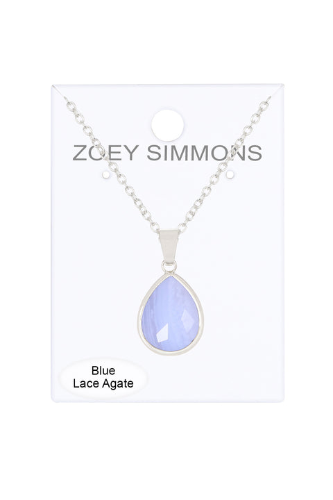 Blue Lace Agate Teardrop Necklace - SF