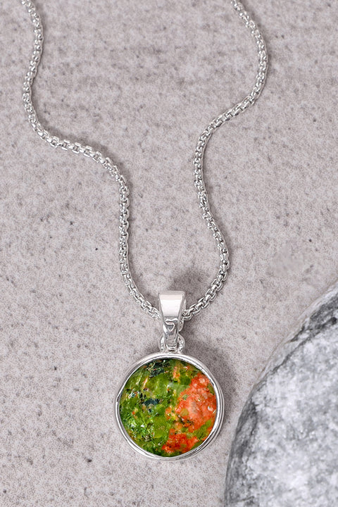 Unakite Round Pendant Necklace - SF