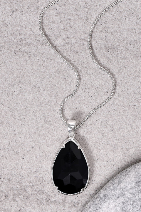 Black Onyx Pear Cut Pendant Necklace - SF